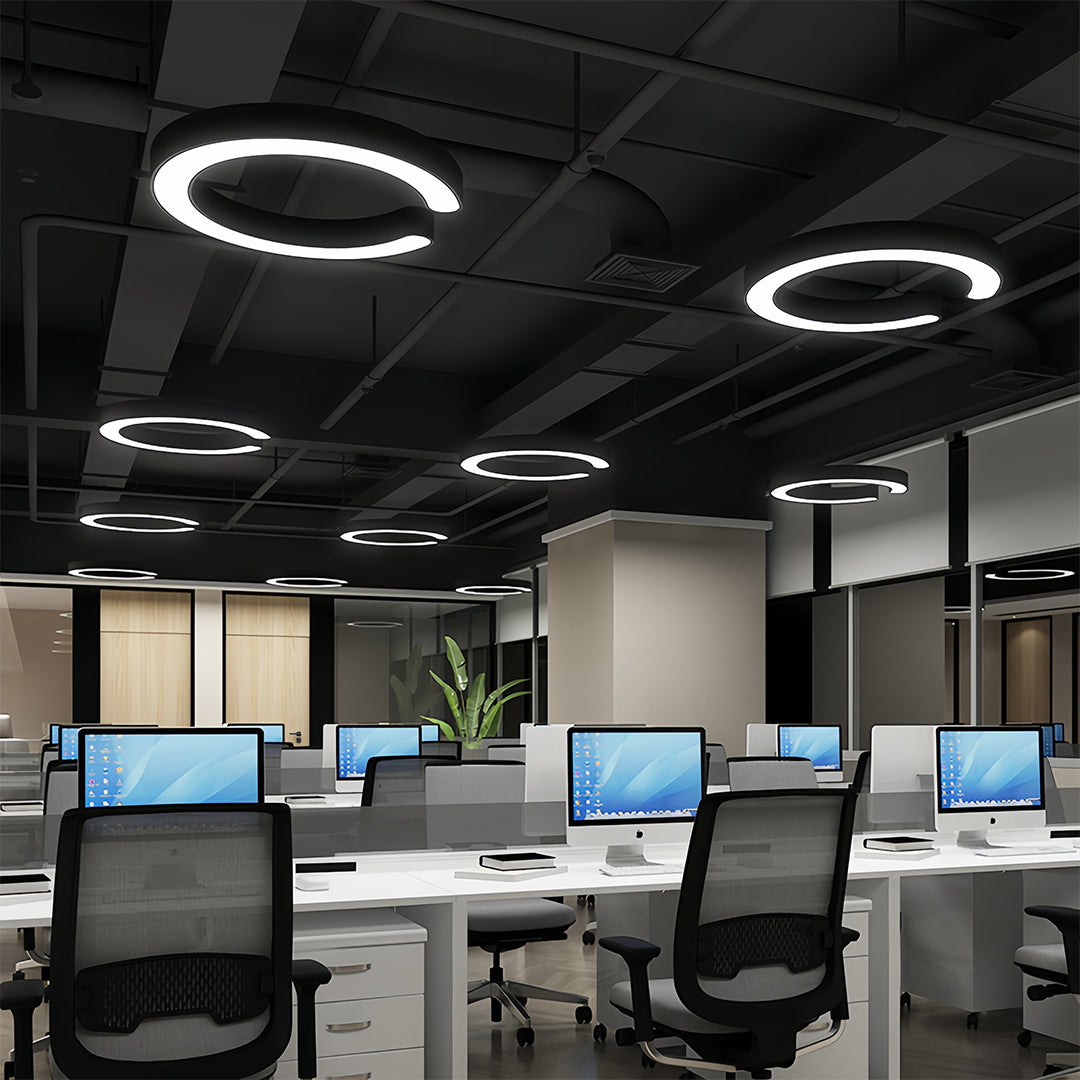 Geometric Ring Pendant — Black Iron and Frosted Acrylic, LED 6500K, 15.8" / 23.6" / 31.5"