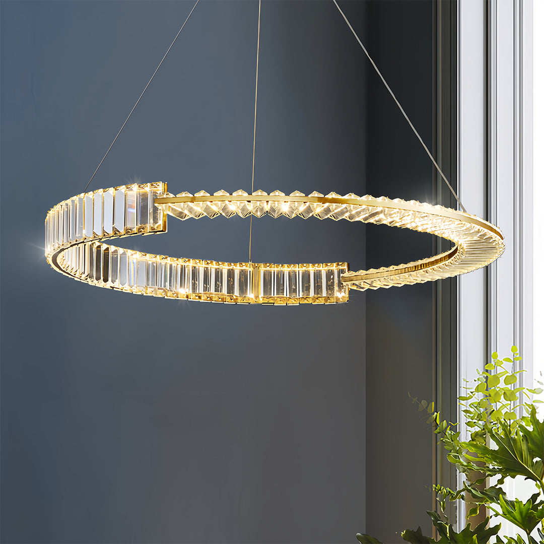 Modern Gold Crystal Ring Chandelier — Iron, LED, 3-Step Dimming (3000K–6000K), 600mm / 800mm / Combination
