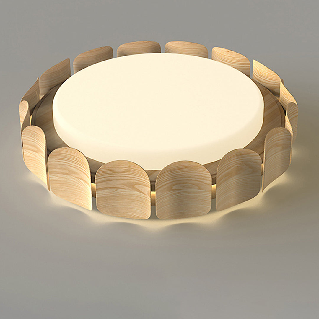 Full-Spectrum Eye-Care LED Flush Mount — Wood Grain & Iron, 39W, 3-Step Dimming (3000K/4000K/6000K), High-CRI 97, 19.69"