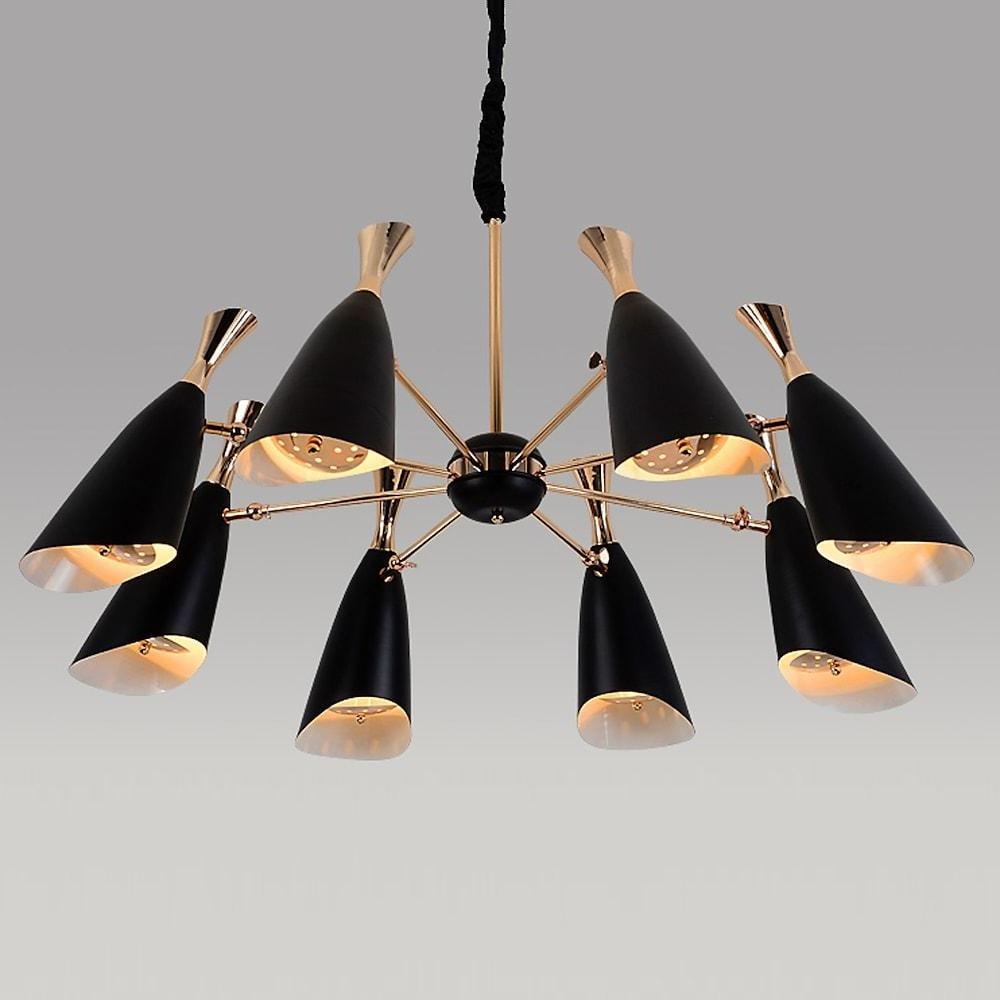 8-Light Candle-Style Chandelier — Electroplated Metal, E26/E27/G9, 40" Diameter, Black or White