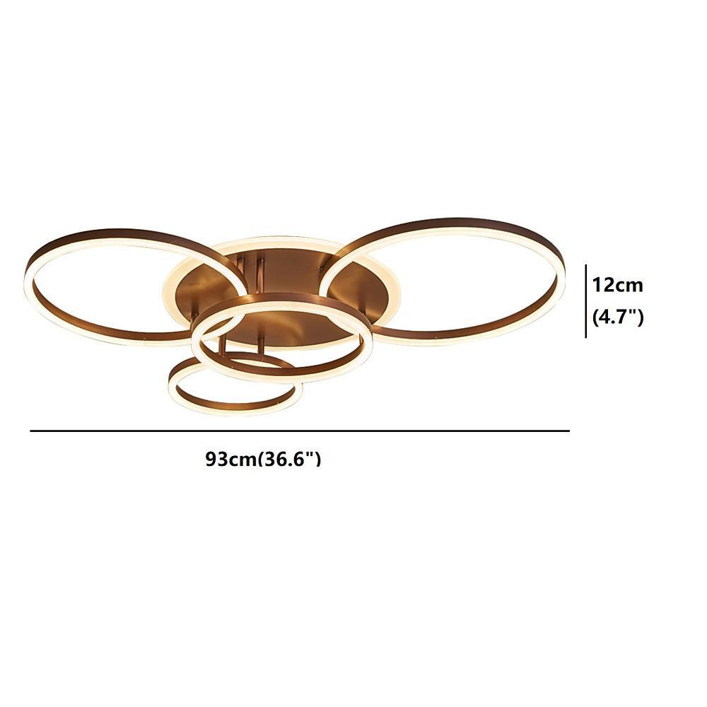 4-Circle Modern Flush-Mount Ceiling Light — Metal and Acrylic, 5-Light LED, Dimmable 3000K–6000K, Remote Control, White or Coffee