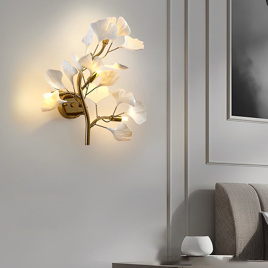 Ginkgo Leaf Branch Wall Sconce — Gold Iron, Acrylic, G9, 3-Step Dimming (3000K/4500K/6000K)