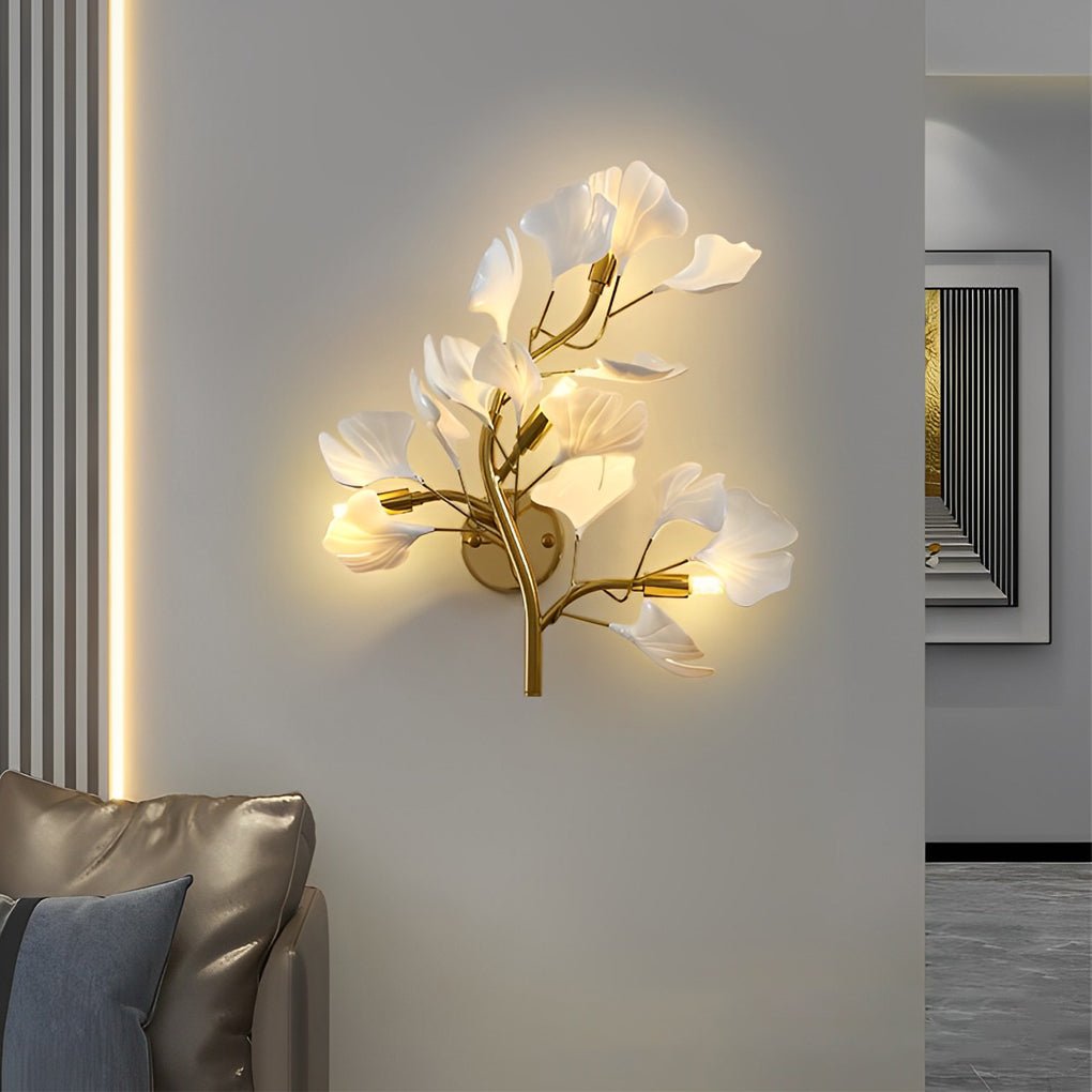 Ginkgo Leaf Branch Wall Sconce — Gold Iron, Acrylic, G9, 3-Step Dimming (3000K/4500K/6000K)