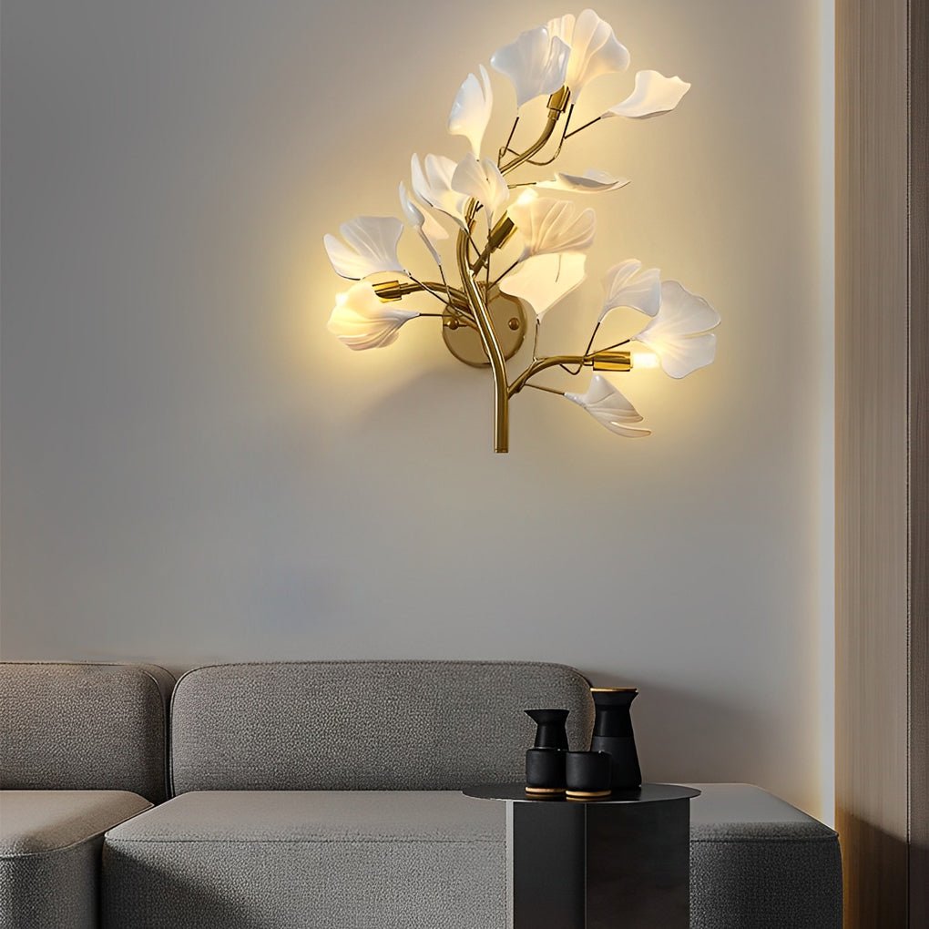 Ginkgo Leaf Branch Wall Sconce — Gold Iron, Acrylic, G9, 3-Step Dimming (3000K/4500K/6000K)