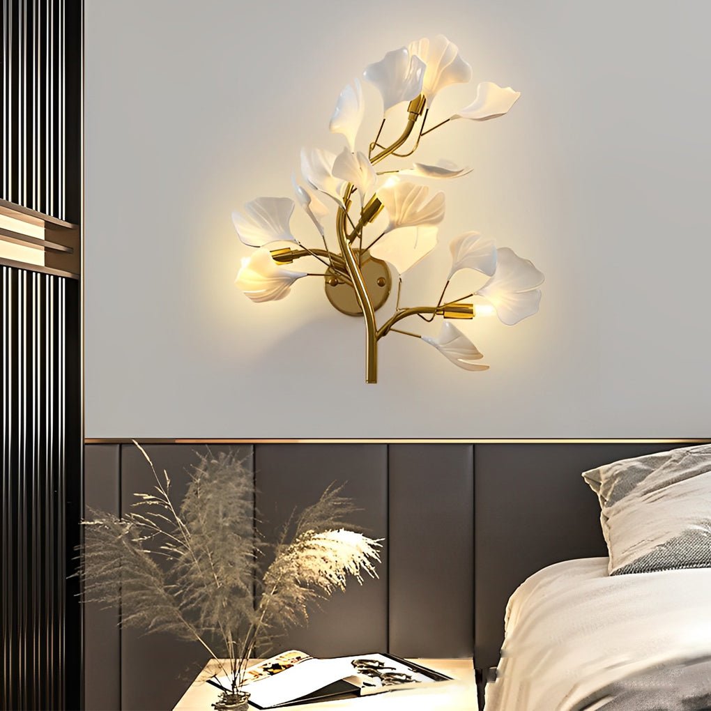 Ginkgo Leaf Branch Wall Sconce — Gold Iron, Acrylic, G9, 3-Step Dimming (3000K/4500K/6000K)