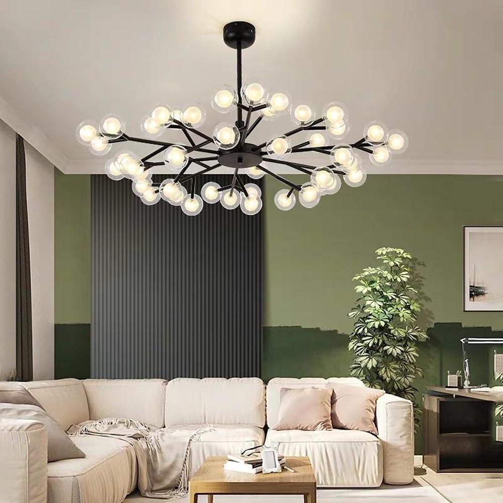 Modern 45-Light Glass Cluster Chandelier — Metal, Black or Gold, 39" Diameter, 3W LED