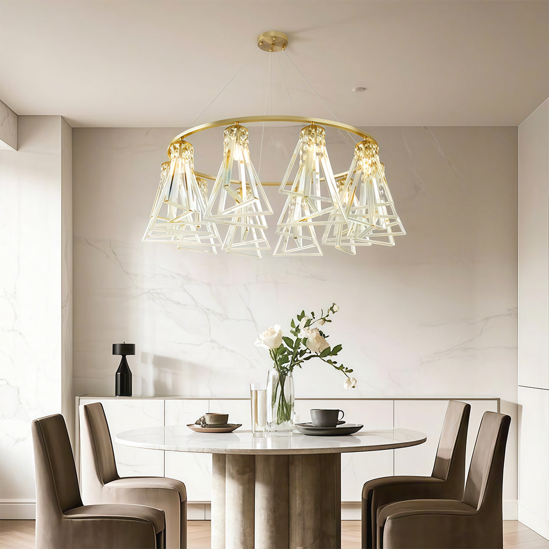 Minimalist Crystal Chandelier — Solid Copper, G9, 8- or 10-Light, Brass / Chrome / Black