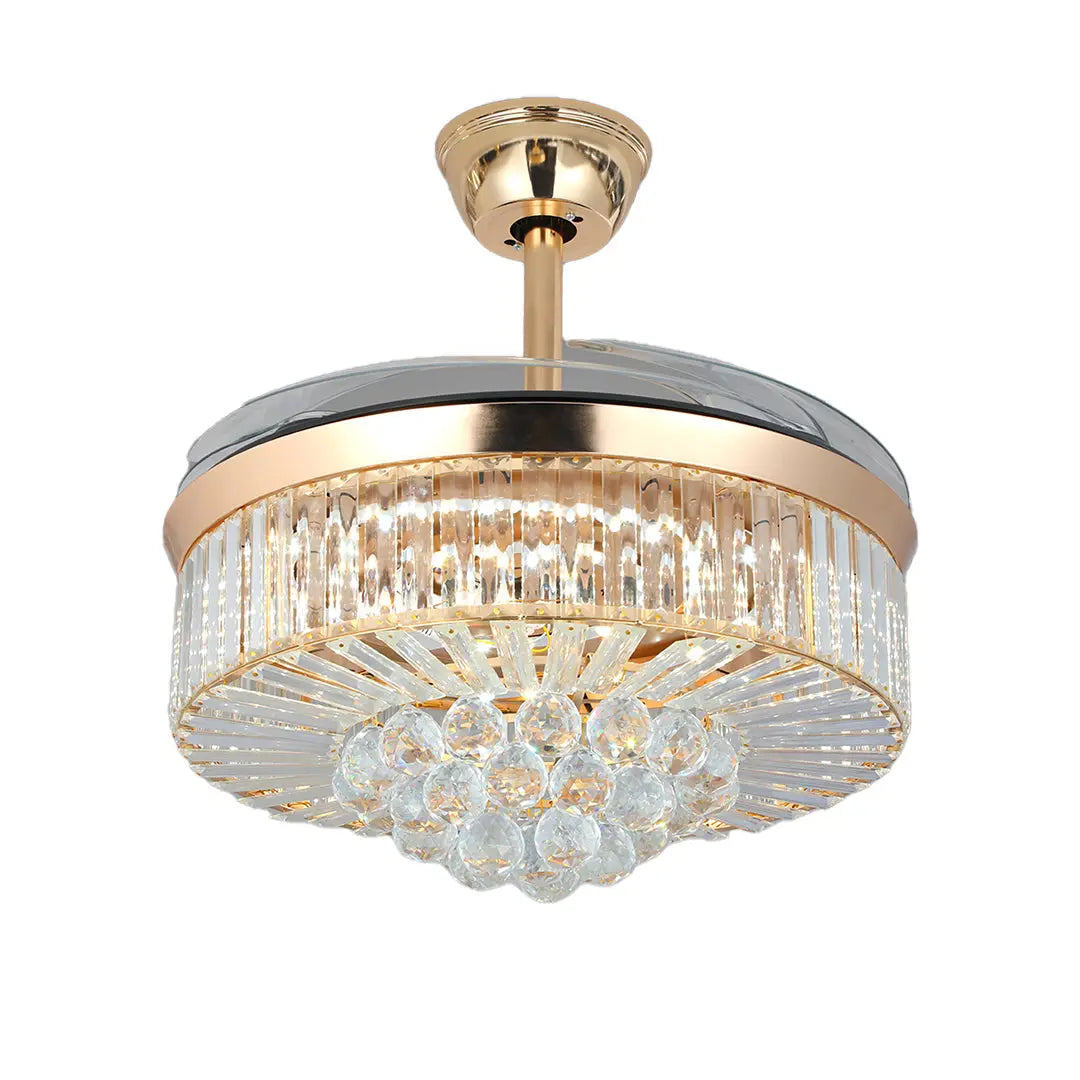 Luxury European-Style Crystal Ceiling Fan with Lights in Gold Iron Luxe