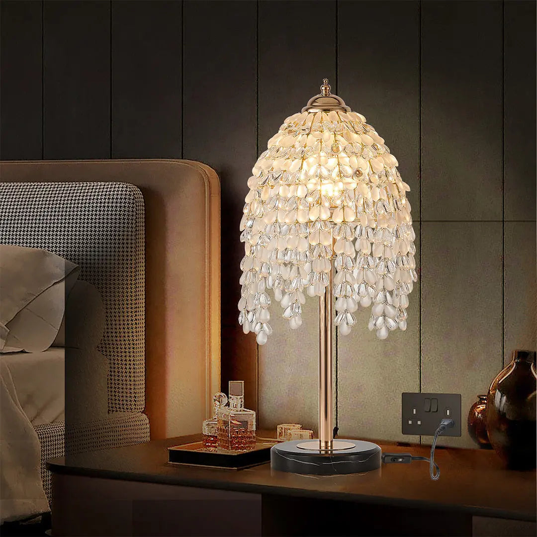 Luxury European Crystal Bedside Table Lamp in Gold Luxe