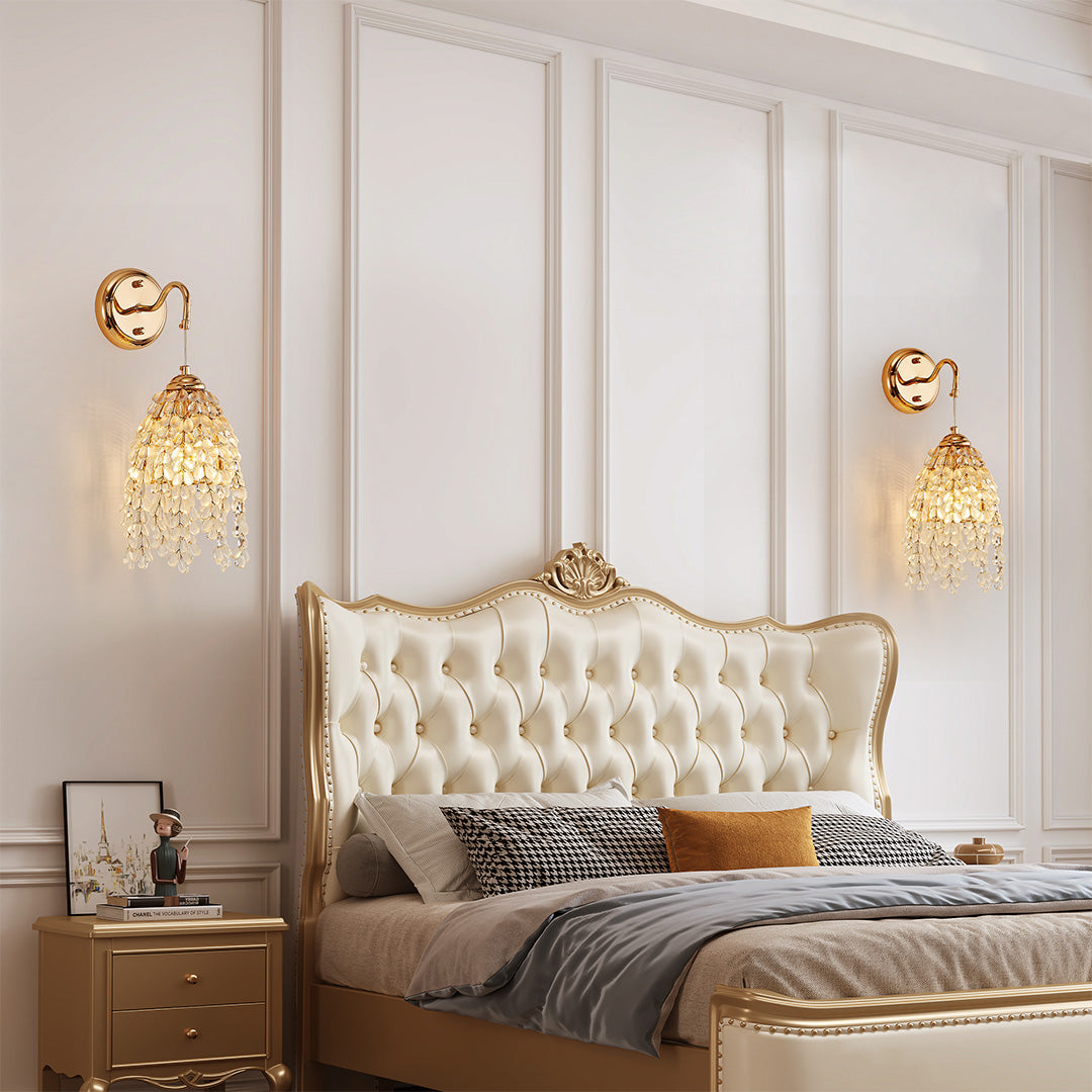 Minimalist Crystal Wall Sconce — Gold Metal, E12 Hardwired, 8.66" × 18.11"