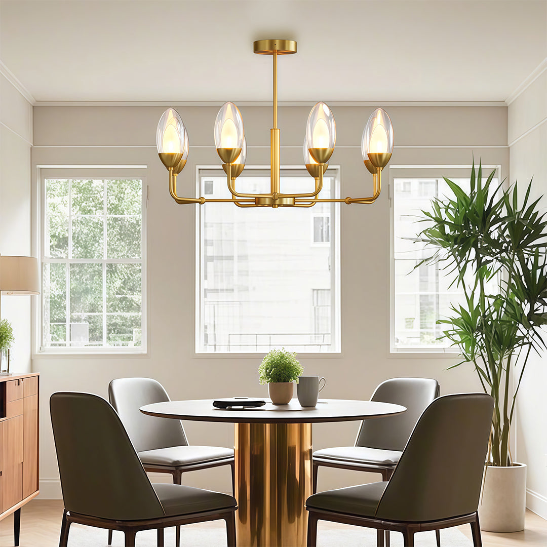 Modern Minimalist Copper Chandelier — Full-Copper Frame, Transparent Glass, G9, 6-, 8-, or 10-Light
