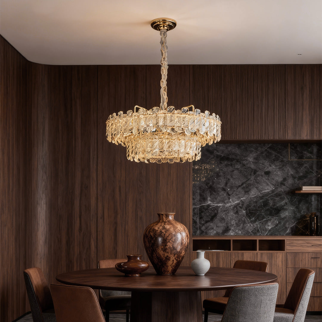 Crystal Chandelier — Champagne Gold Carbon Steel, LED, Dual-Color Dimming, Six Configurations, Adjustable 31.5" Cord