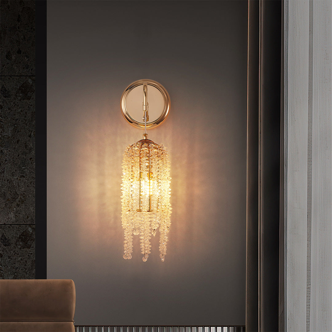Crystal Accent Diffused Wall Sconce — Gold Hardware, E12, Hardwired, 7.68" × 16.54"
