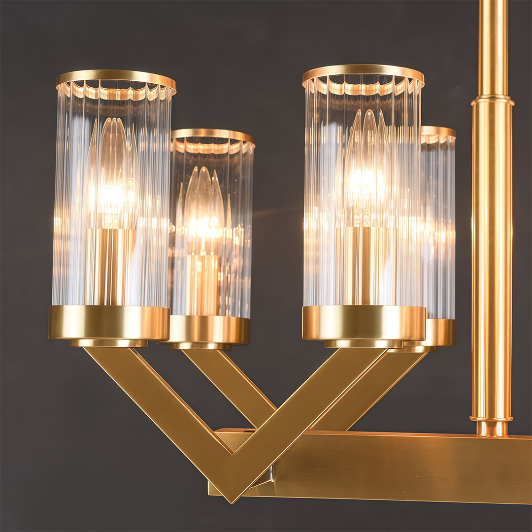 Glass Drop Chandelier — Full-Brass Frame, Transparent Glass, E14, Available in Copper, Nickel, or Black
