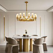 Glass Drop Chandelier — Full-Brass Frame, Transparent Glass, E14, Available in Copper, Nickel, or Black