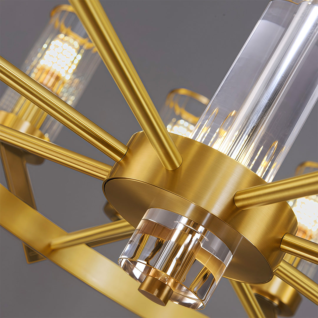 Glass Drop Chandelier — Full-Brass Frame, Transparent Glass, E14, Available in Copper, Nickel, or Black