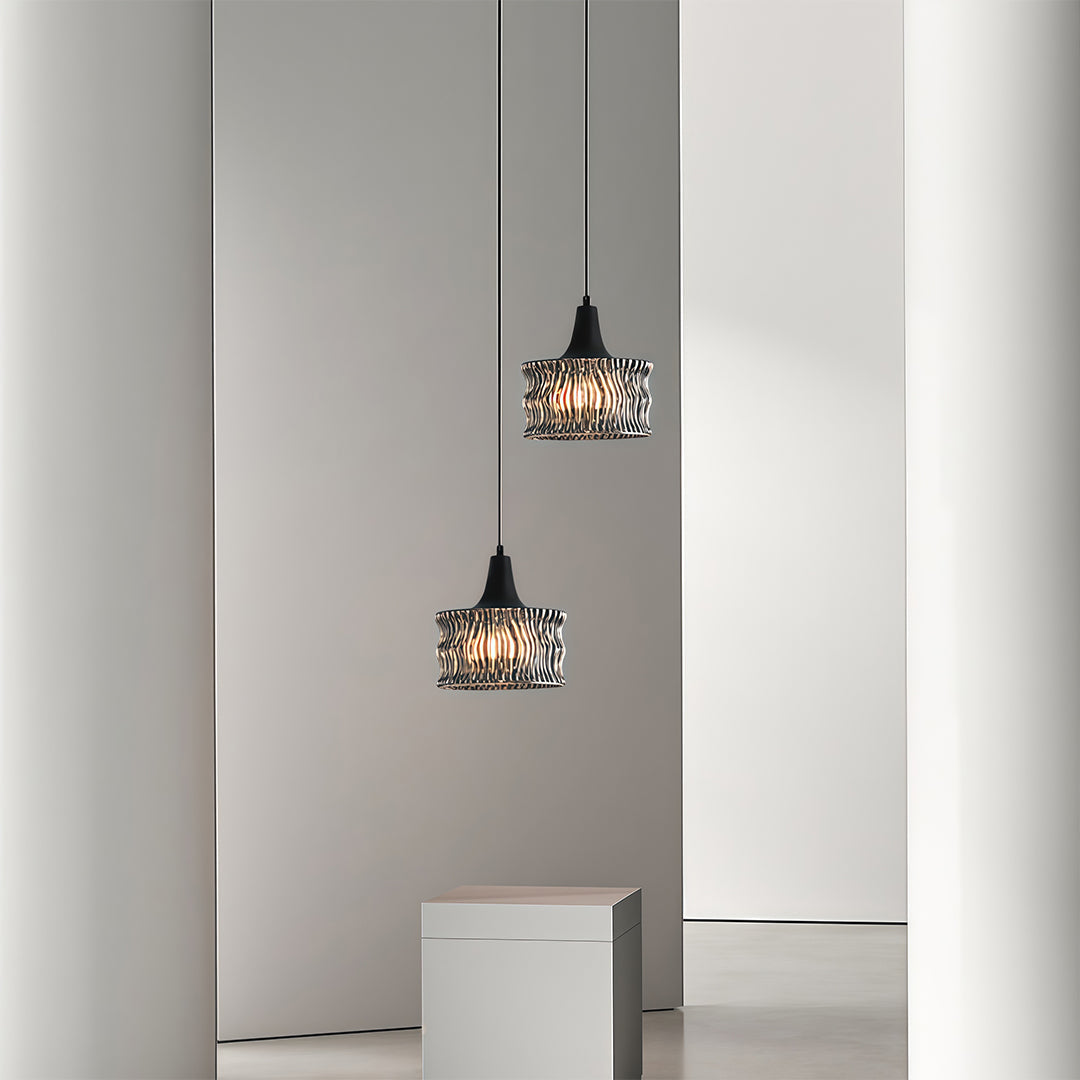 Glass Drum Mini Pendant — Copper-Black, 1-Light, 6W, 3-Step Dimming (3000K/4500K/6000K), Adjustable Cord
