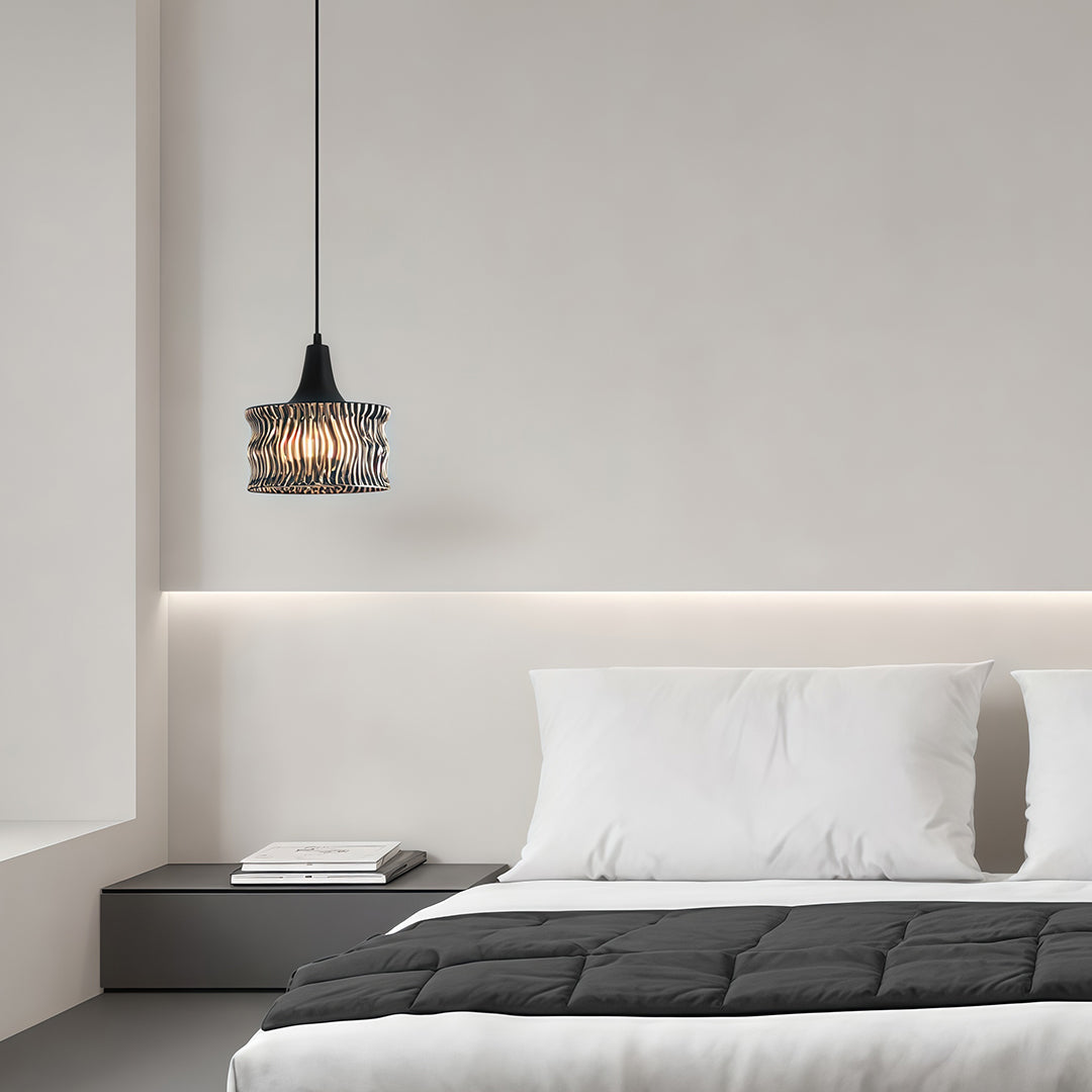 Glass Drum Mini Pendant — Copper-Black, 1-Light, 6W, 3-Step Dimming (3000K/4500K/6000K), Adjustable Cord