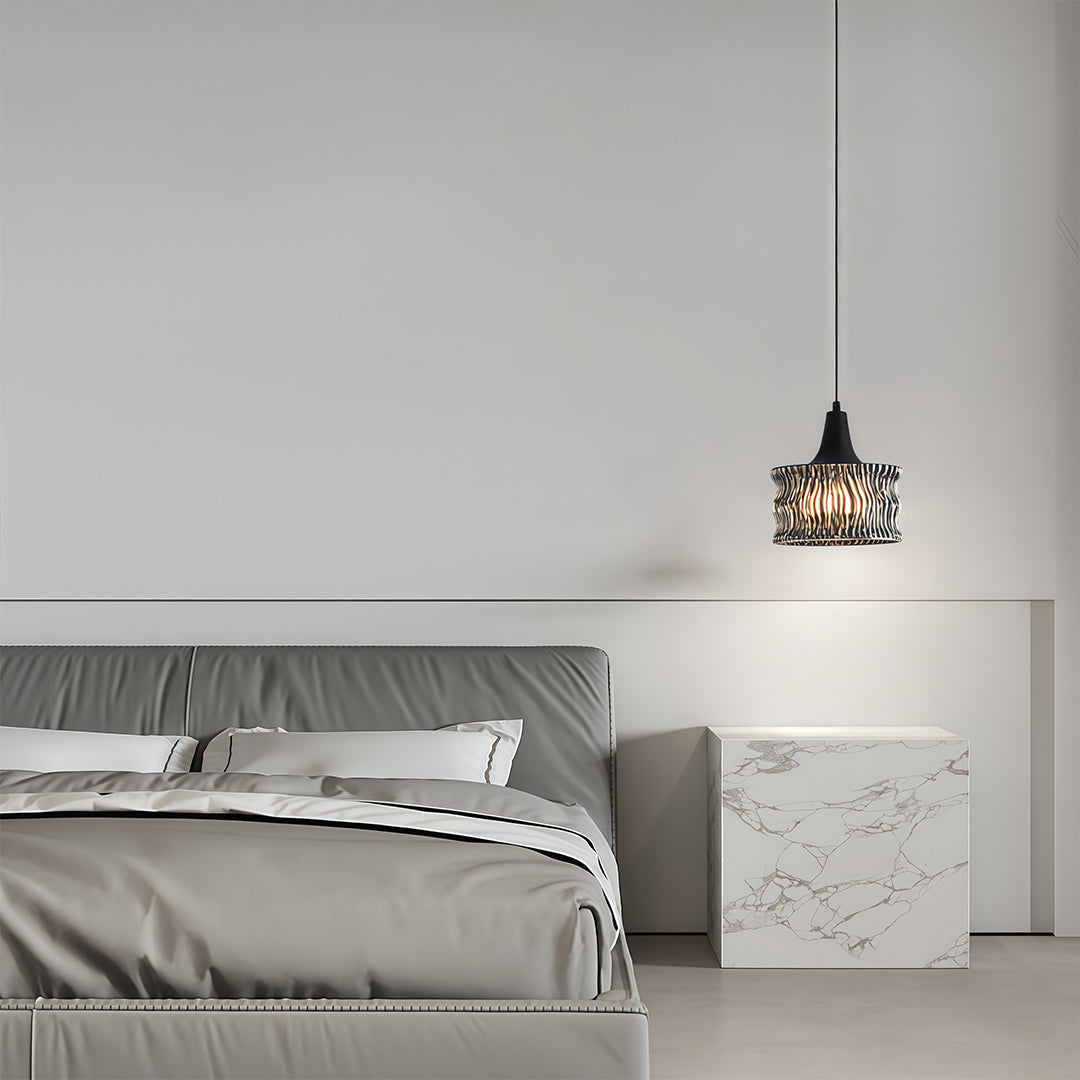Glass Drum Mini Pendant — Copper-Black, 1-Light, 6W, 3-Step Dimming (3000K/4500K/6000K), Adjustable Cord