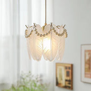 French Glass Chandelier — Feather, Seashell, Leaf & Flower Variants, E14, Three-Step Dimming (3000K/4500K/6000K), 7.9" Diameter