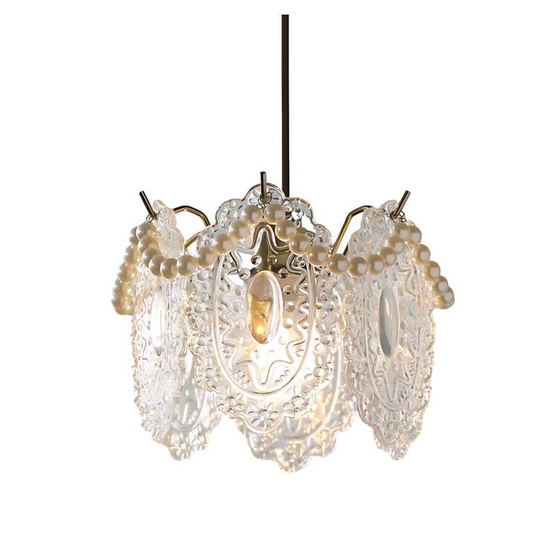 French Glass Chandelier — Feather, Seashell, Leaf & Flower Variants, E14, Three-Step Dimming (3000K/4500K/6000K), 7.9" Diameter