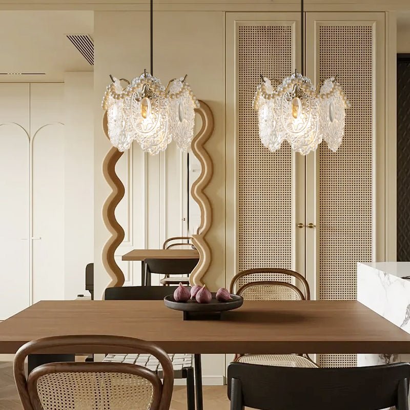 French Glass Chandelier — Feather, Seashell, Leaf & Flower Variants, E14, Three-Step Dimming (3000K/4500K/6000K), 7.9" Diameter