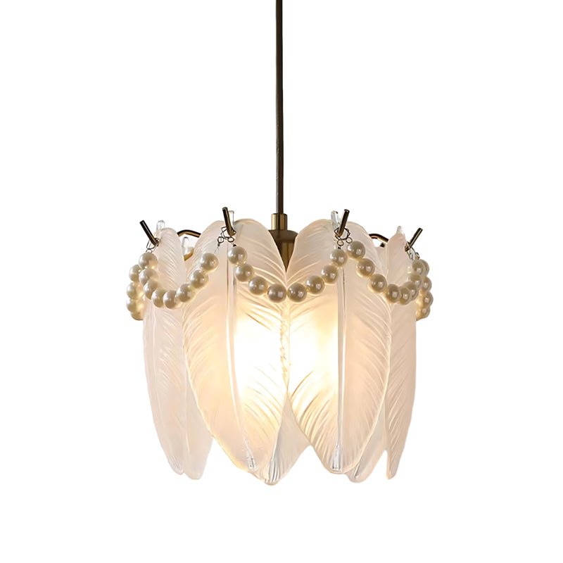 French Glass Chandelier — Feather, Seashell, Leaf & Flower Variants, E14, Three-Step Dimming (3000K/4500K/6000K), 7.9" Diameter