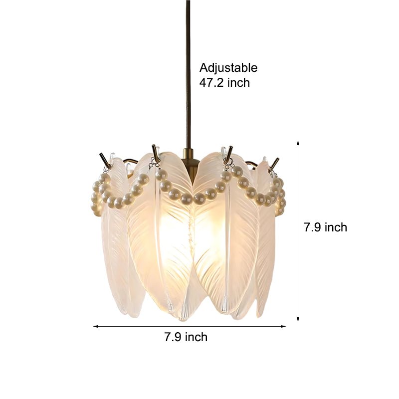 French Glass Chandelier — Feather, Seashell, Leaf & Flower Variants, E14, Three-Step Dimming (3000K/4500K/6000K), 7.9" Diameter