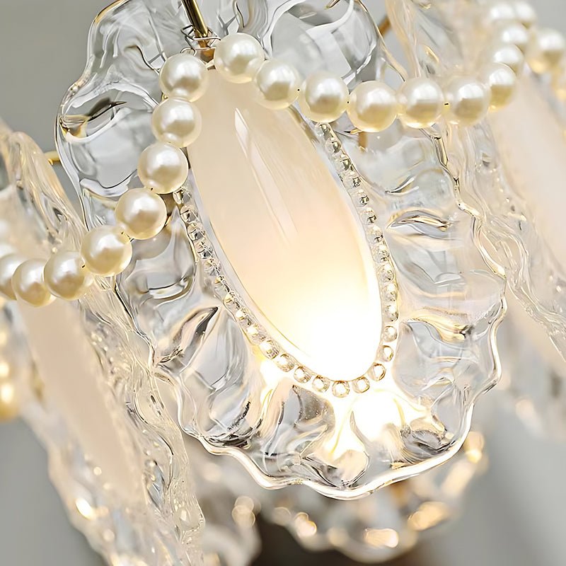French Glass Chandelier — Feather, Seashell, Leaf & Flower Variants, E14, Three-Step Dimming (3000K/4500K/6000K), 7.9" Diameter