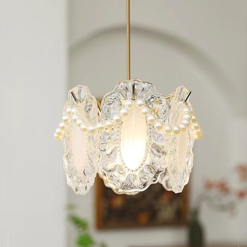 French Glass Chandelier — Feather, Seashell, Leaf & Flower Variants, E14, Three-Step Dimming (3000K/4500K/6000K), 7.9" Diameter