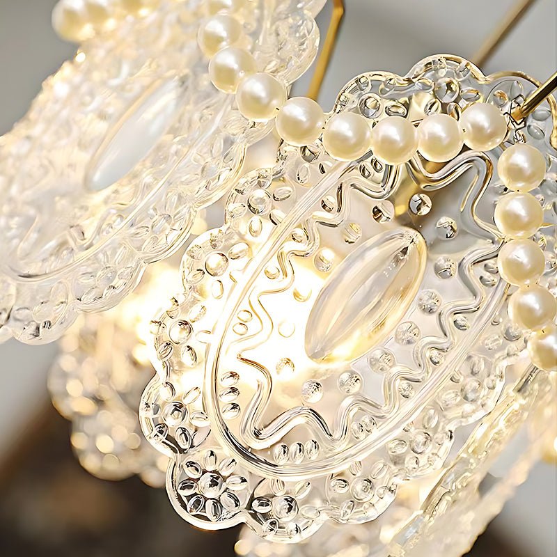 French Glass Chandelier — Feather, Seashell, Leaf & Flower Variants, E14, Three-Step Dimming (3000K/4500K/6000K), 7.9" Diameter