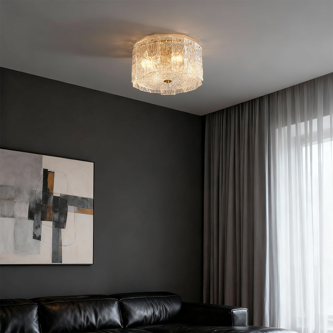 Copper Glass Flush-Mount Ceiling Light — Full Copper Frame, Clear Glass Shade, E14, Modern