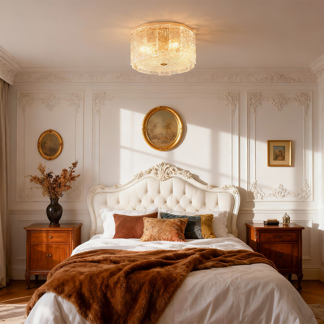 Copper Glass Flush-Mount Ceiling Light — Full Copper Frame, Clear Glass Shade, E14, Modern