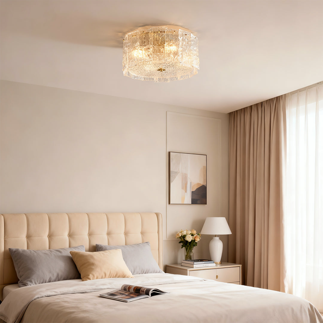 Copper Glass Flush-Mount Ceiling Light — Full Copper Frame, Clear Glass Shade, E14, Modern