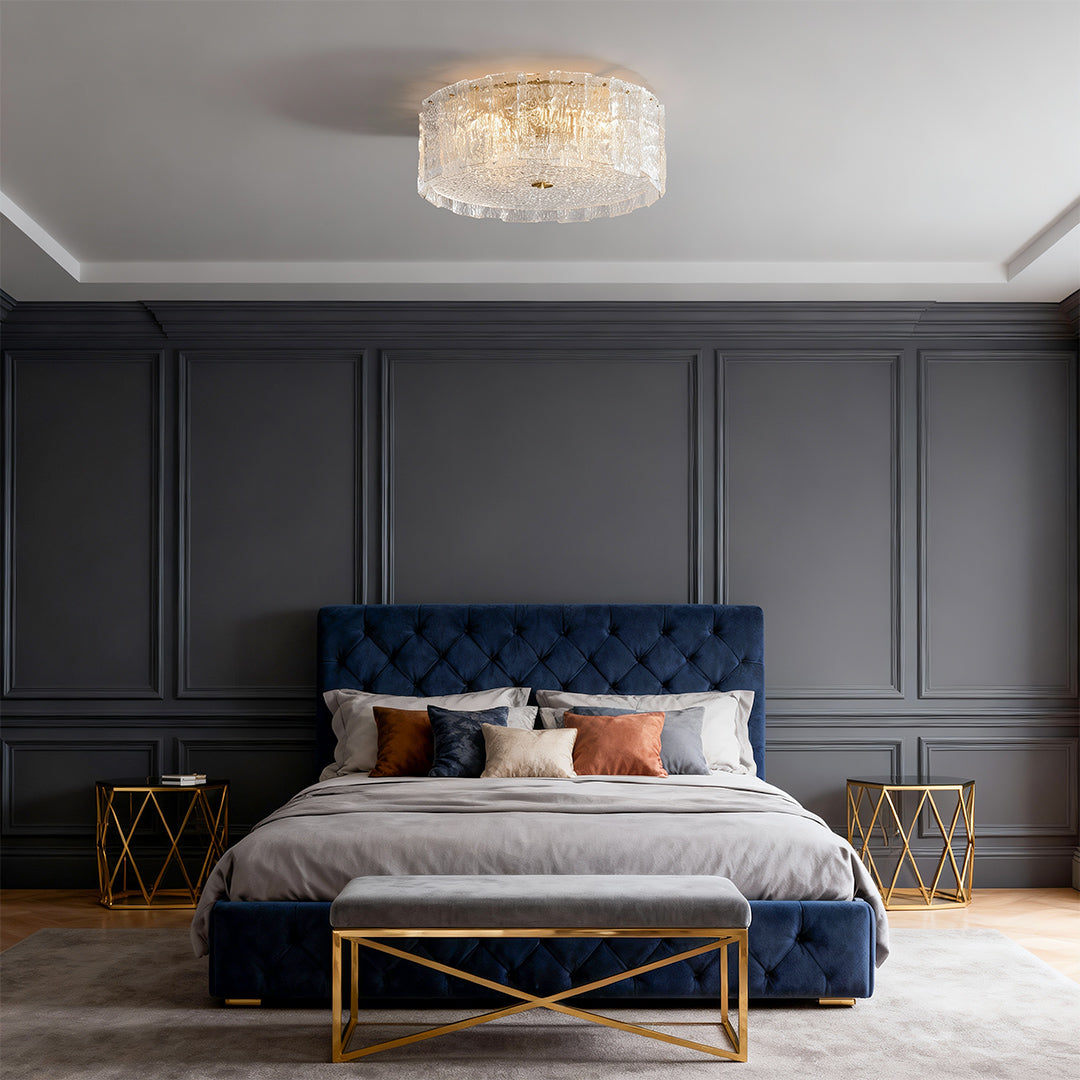 Copper Glass Flush-Mount Ceiling Light — Full Copper Frame, Clear Glass Shade, E14, Modern
