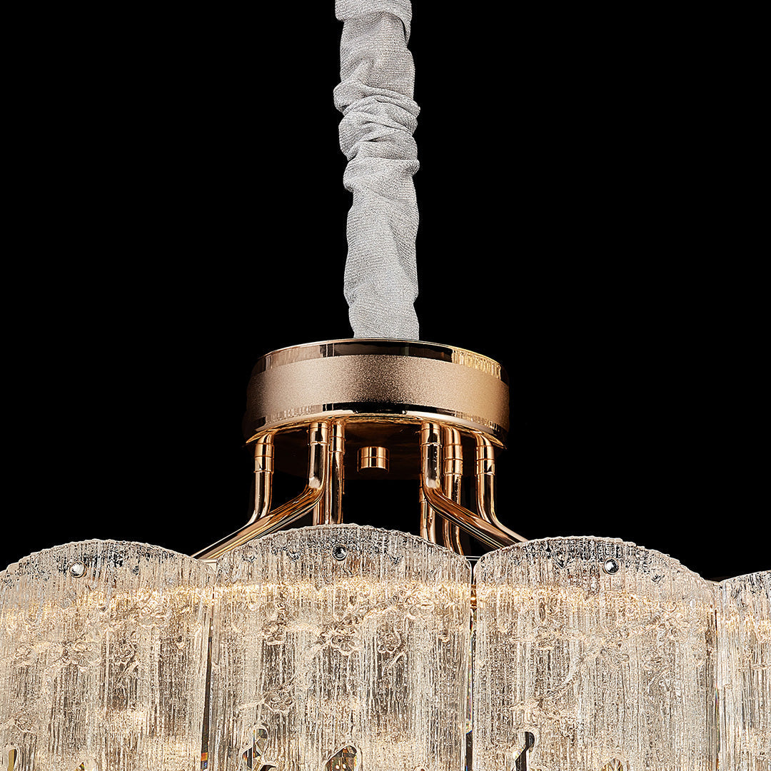 French Luxury Crystal Chandelier — Champagne Gold, Glass Fringe, 3-Step Dimming, Adjustable Cord, Six Models