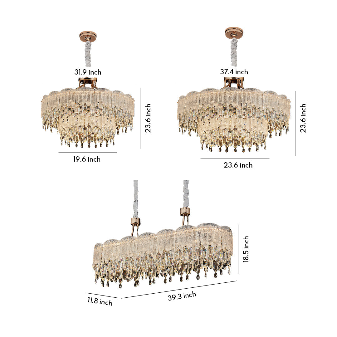 French Luxury Crystal Chandelier — Champagne Gold, Glass Fringe, 3-Step Dimming, Adjustable Cord, Six Models