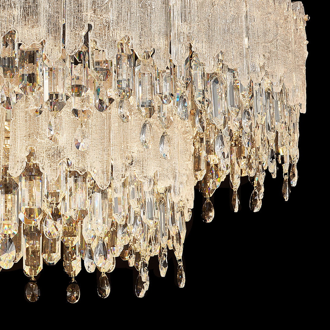 French Luxury Crystal Chandelier — Champagne Gold, Glass Fringe, 3-Step Dimming, Adjustable Cord, Six Models