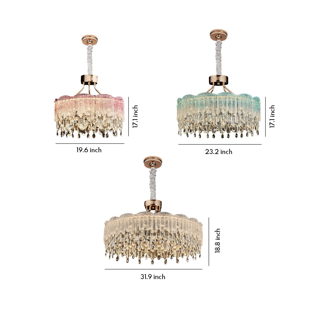 French Luxury Crystal Chandelier — Champagne Gold, Glass Fringe, 3-Step Dimming, Adjustable Cord, Six Models