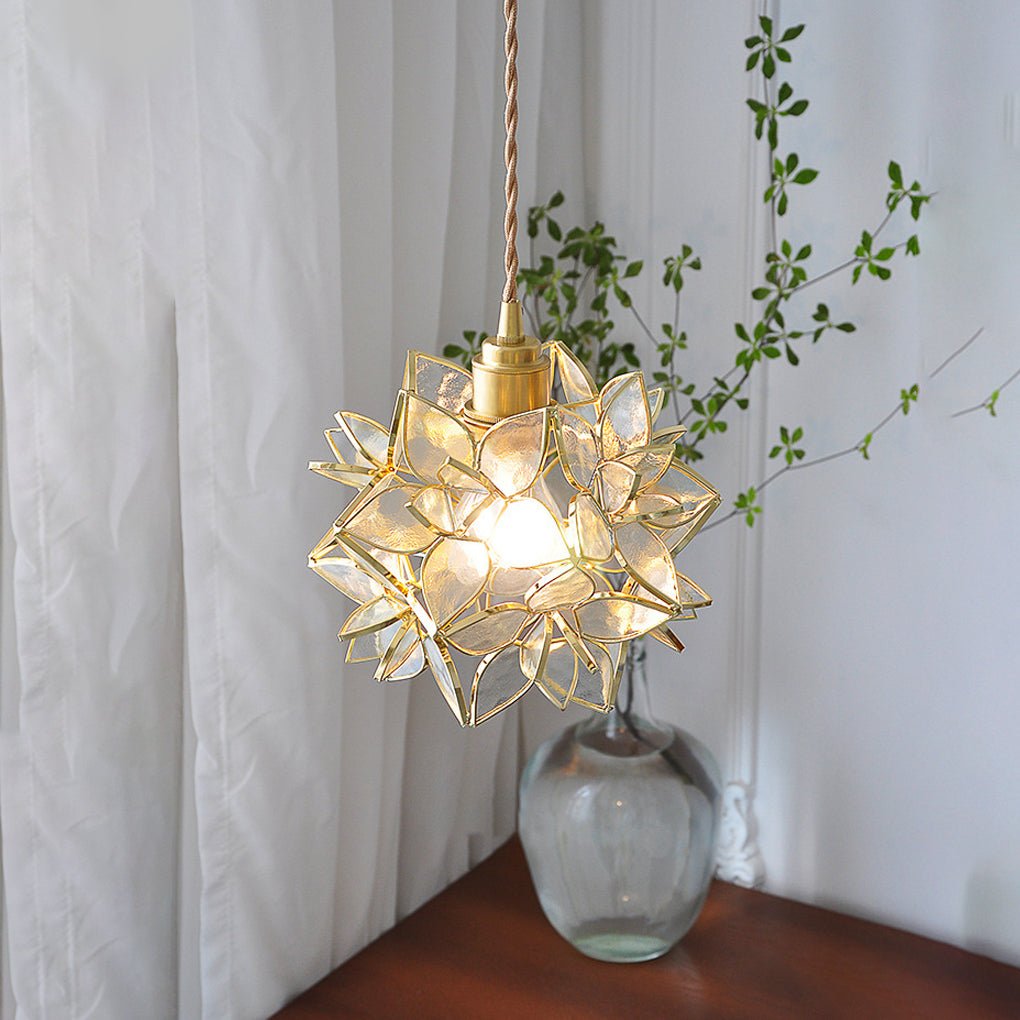 Gardenia Petal Pendant Light — Glass & Brass, E27 LED, 7.9" Diameter, 59" Adjustable Cord