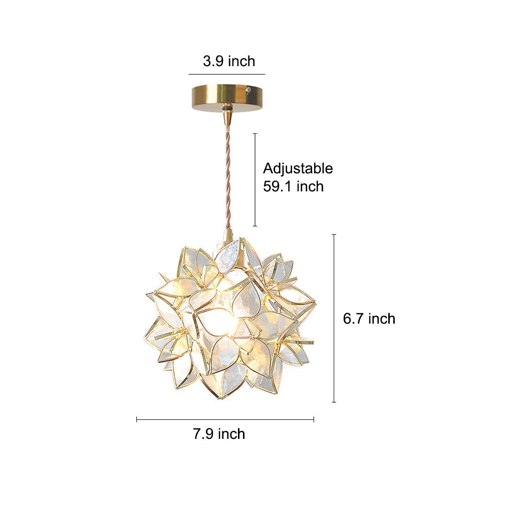 Gardenia Petal Pendant Light — Glass & Brass, E27 LED, 7.9" Diameter, 59" Adjustable Cord