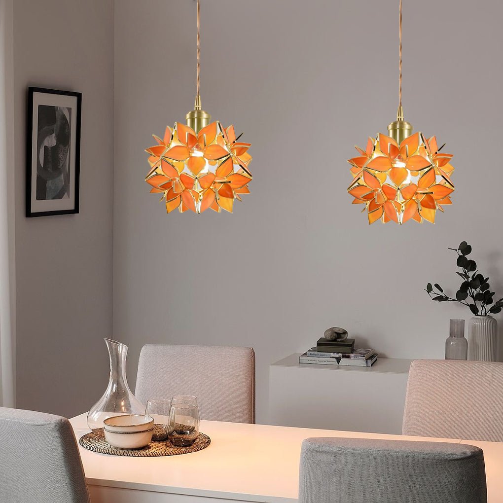 Gardenia Petal Pendant Light — Glass & Brass, E27 LED, 7.9" Diameter, 59" Adjustable Cord