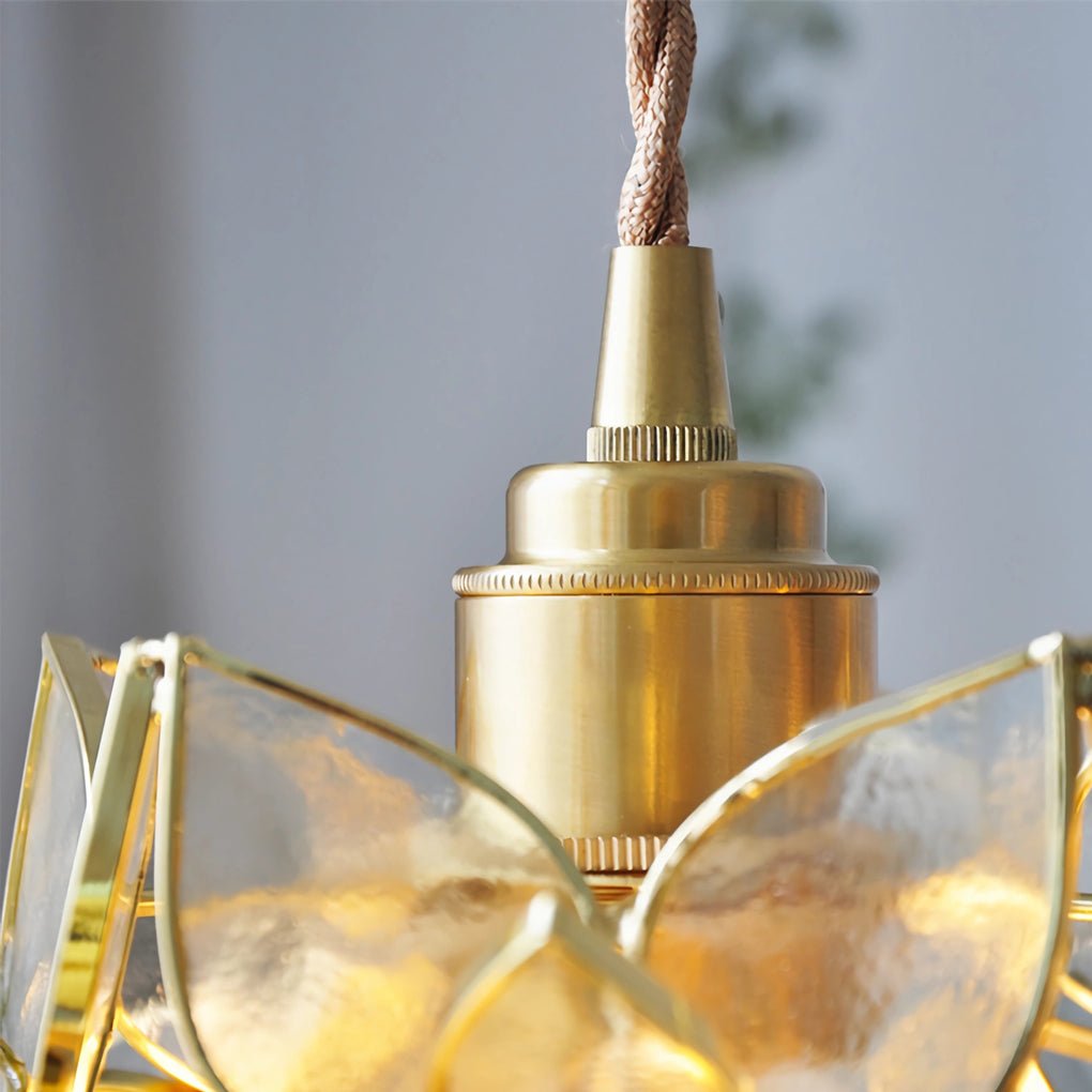 Gardenia Petal Pendant Light — Glass & Brass, E27 LED, 7.9" Diameter, 59" Adjustable Cord