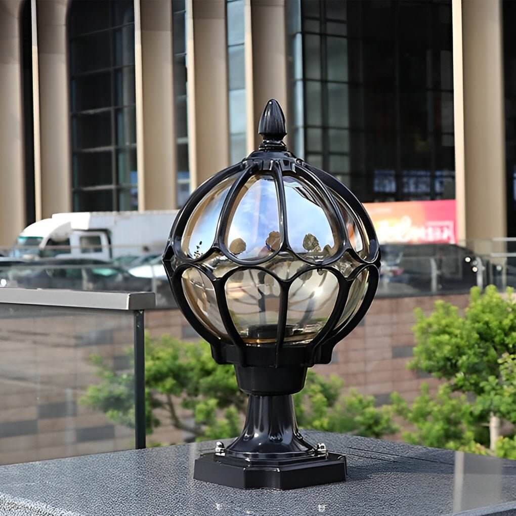retro glass globe outdoor pillar lights copper fence post lighting