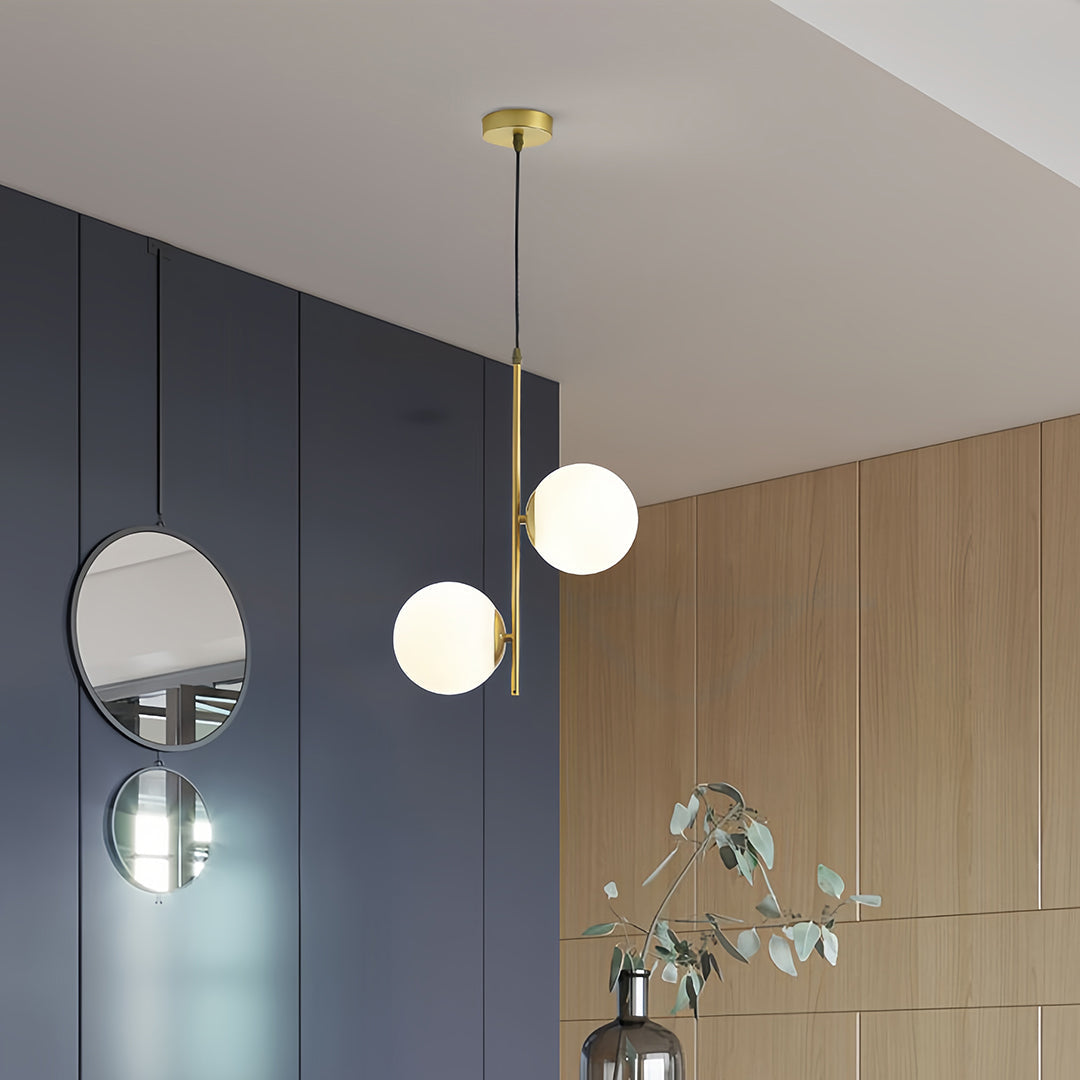 Minimalist Double Globe Pendant — Iron and Glass, 2-Light, G4 5W, 3-Step Dimming, Black or Gold