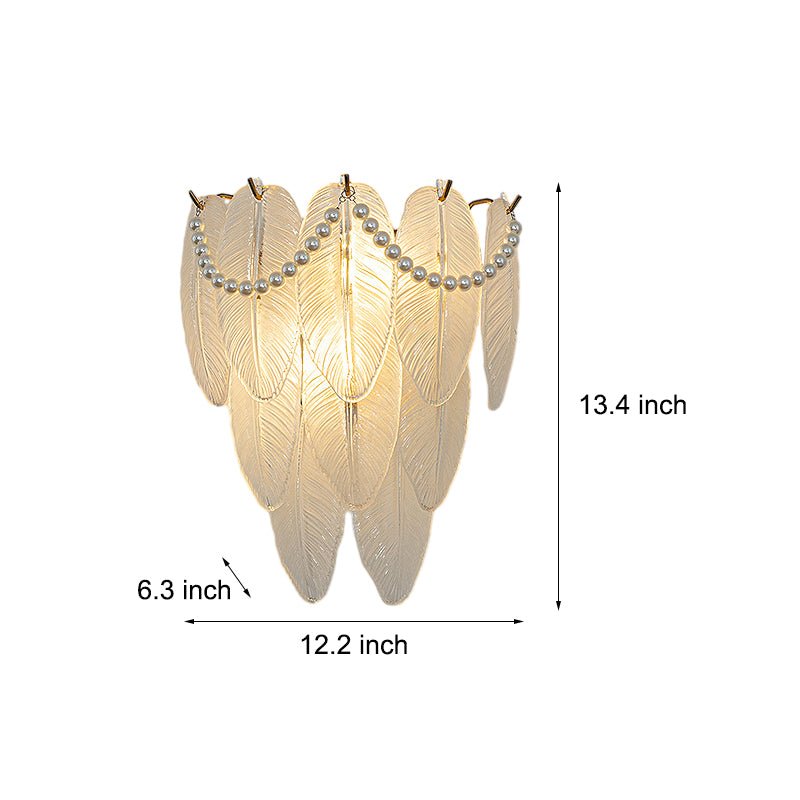 French Glass Leaf & Feather Wall Sconce — E14 LED, Three-Step Dimming, Pearl Tassel, 12.2" Wide