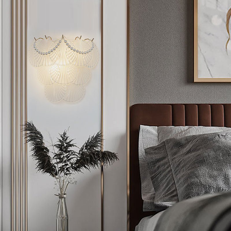 French Glass Leaf & Feather Wall Sconce — E14 LED, Three-Step Dimming, Pearl Tassel, 12.2" Wide
