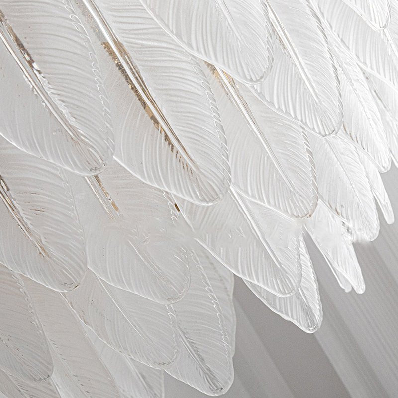 French Glass Leaf & Feather Wall Sconce — E14 LED, Three-Step Dimming, Pearl Tassel, 12.2" Wide