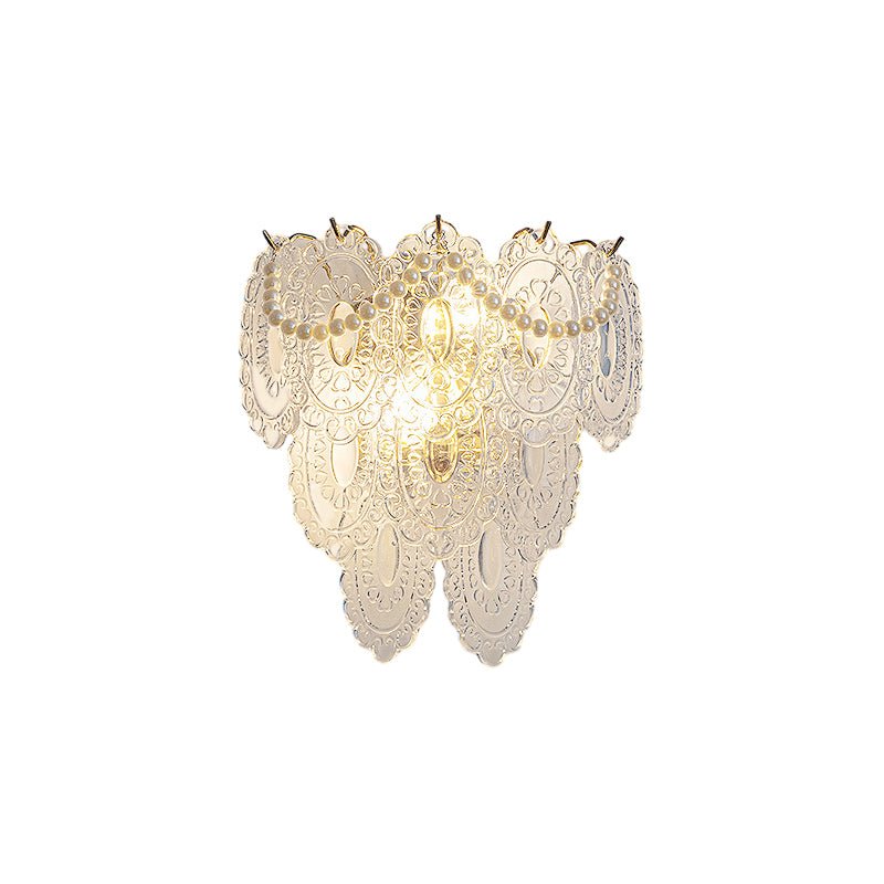 French Glass Leaf & Feather Wall Sconce — E14 LED, Three-Step Dimming, Pearl Tassel, 12.2" Wide