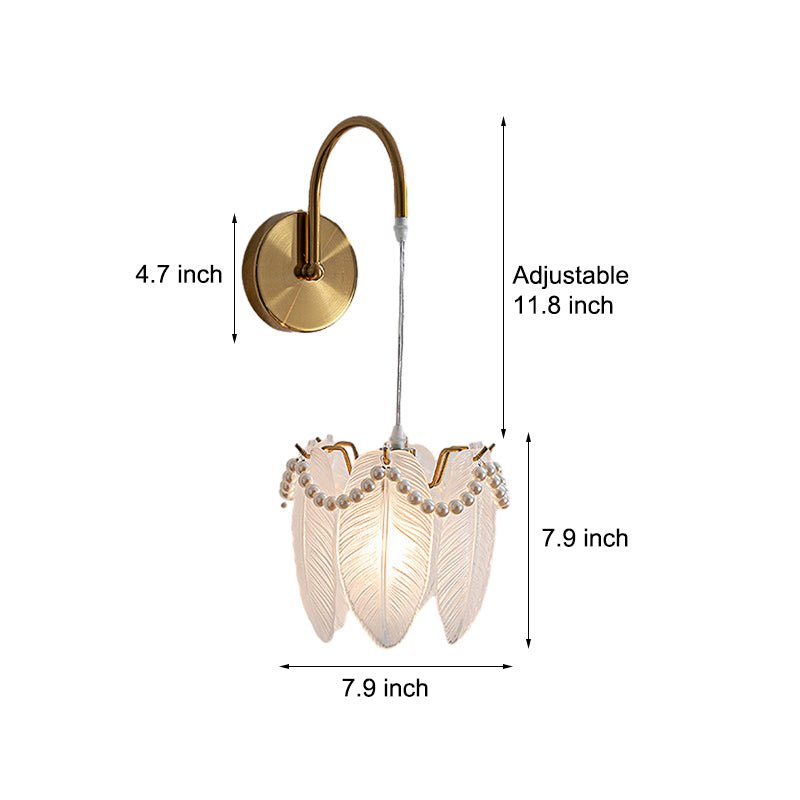 Glass Leaves and Feathers Wall Sconce — Copper Iron, E14, Three-Step Dimming (3000K/4500K/6000K), 7.9"